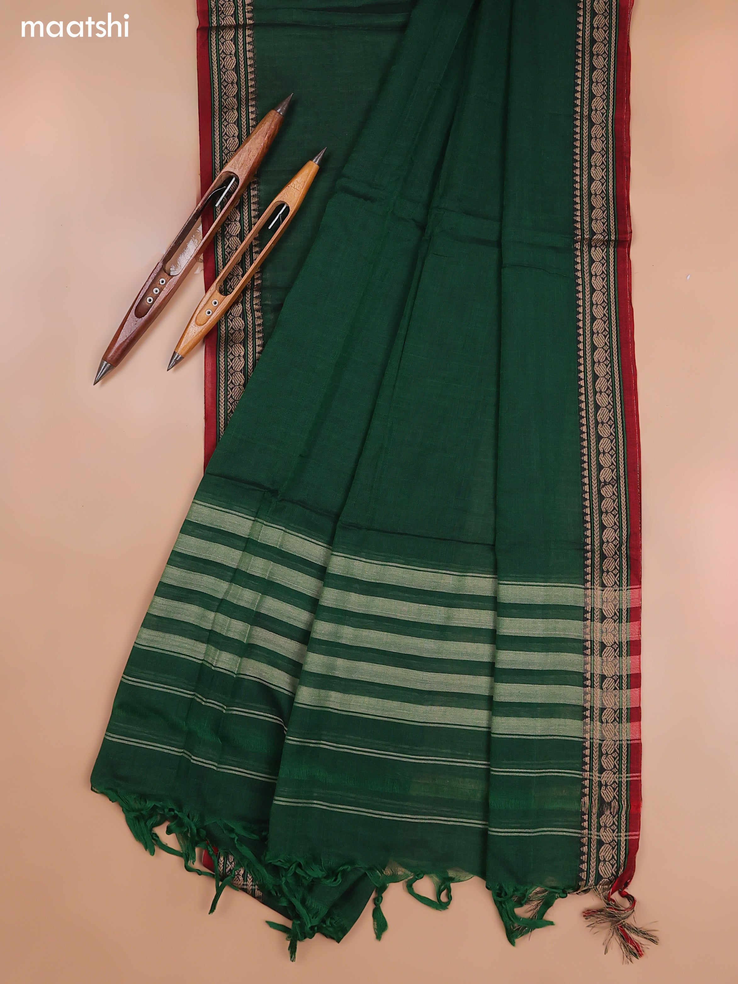 Green Narayanpet Cotton Dress Material With Plain Body and Running Bottom & Duppata