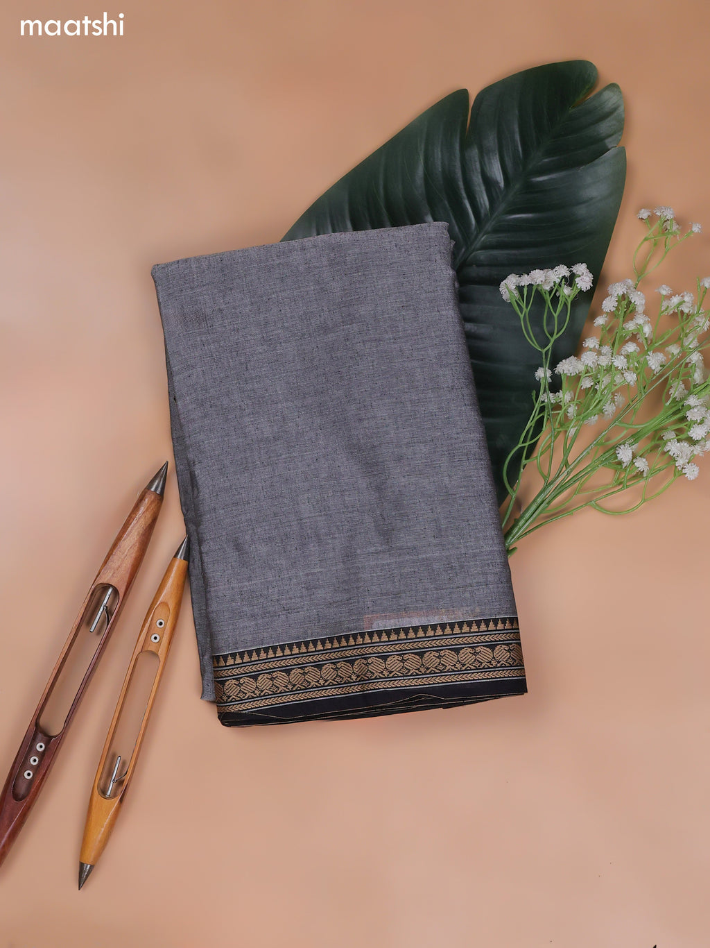 Grey Narayanpet Cotton Dress Material With Plain Body and Running Bottom & Duppata