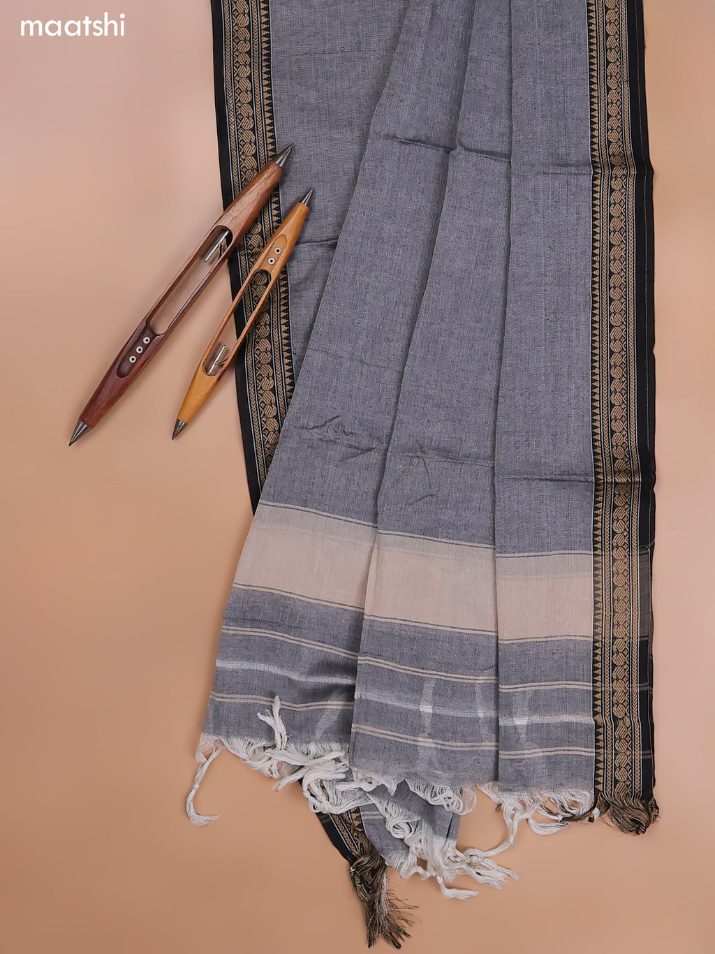 Grey Narayanpet Cotton Dress Material With Plain Body and Running Bottom & Duppata