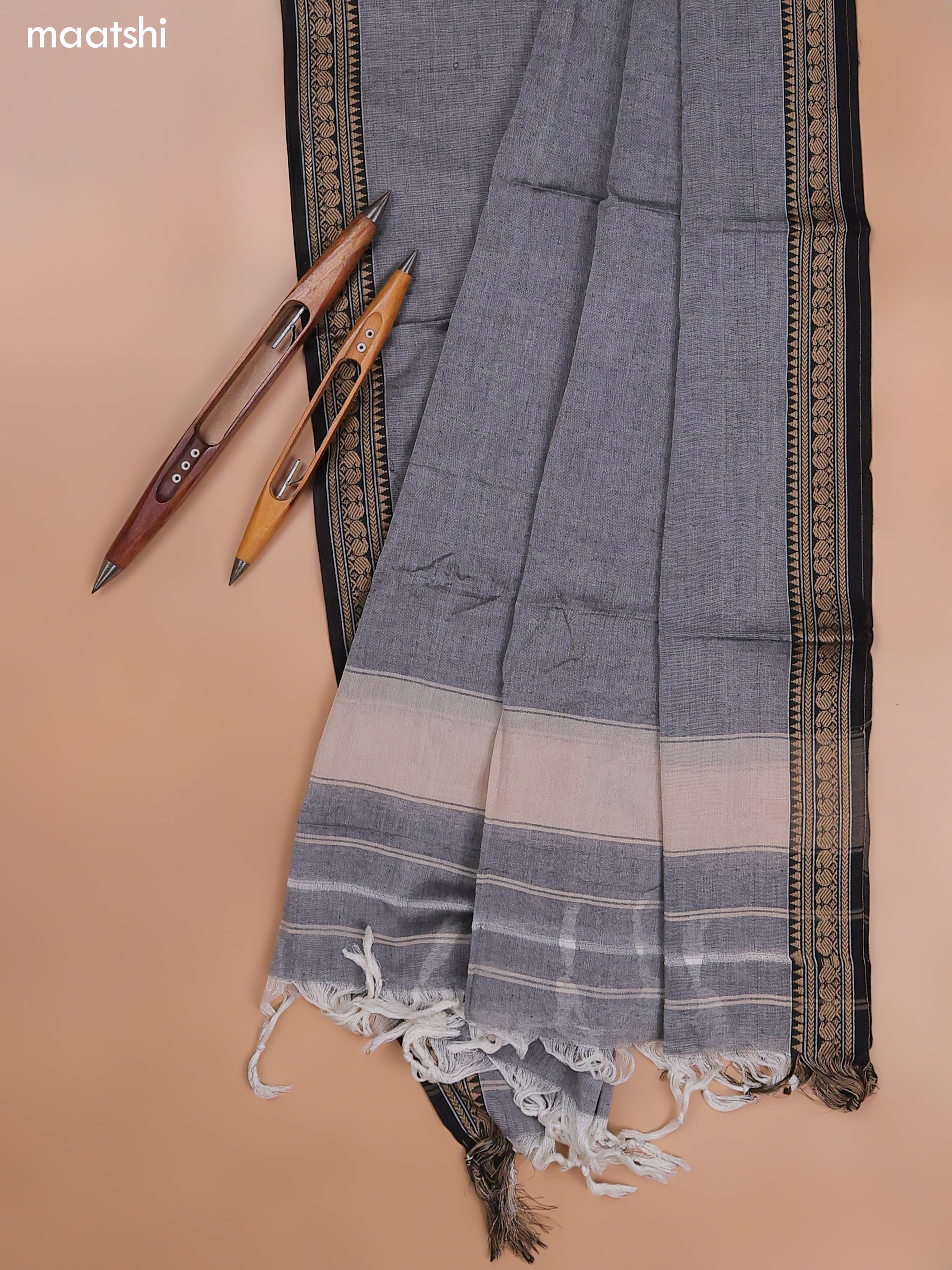 Grey Narayanpet Cotton Dress Material With Plain Body and Running Bottom & Duppata