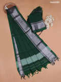 Green Narayanpet Cotton Dress Material With Silver Zari Woven Border and Running Bottom & Duppata