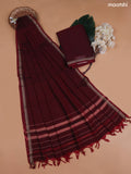 Maroon Narayanpet Cotton Dress Material With Plain Body and Running Bottom & Duppata