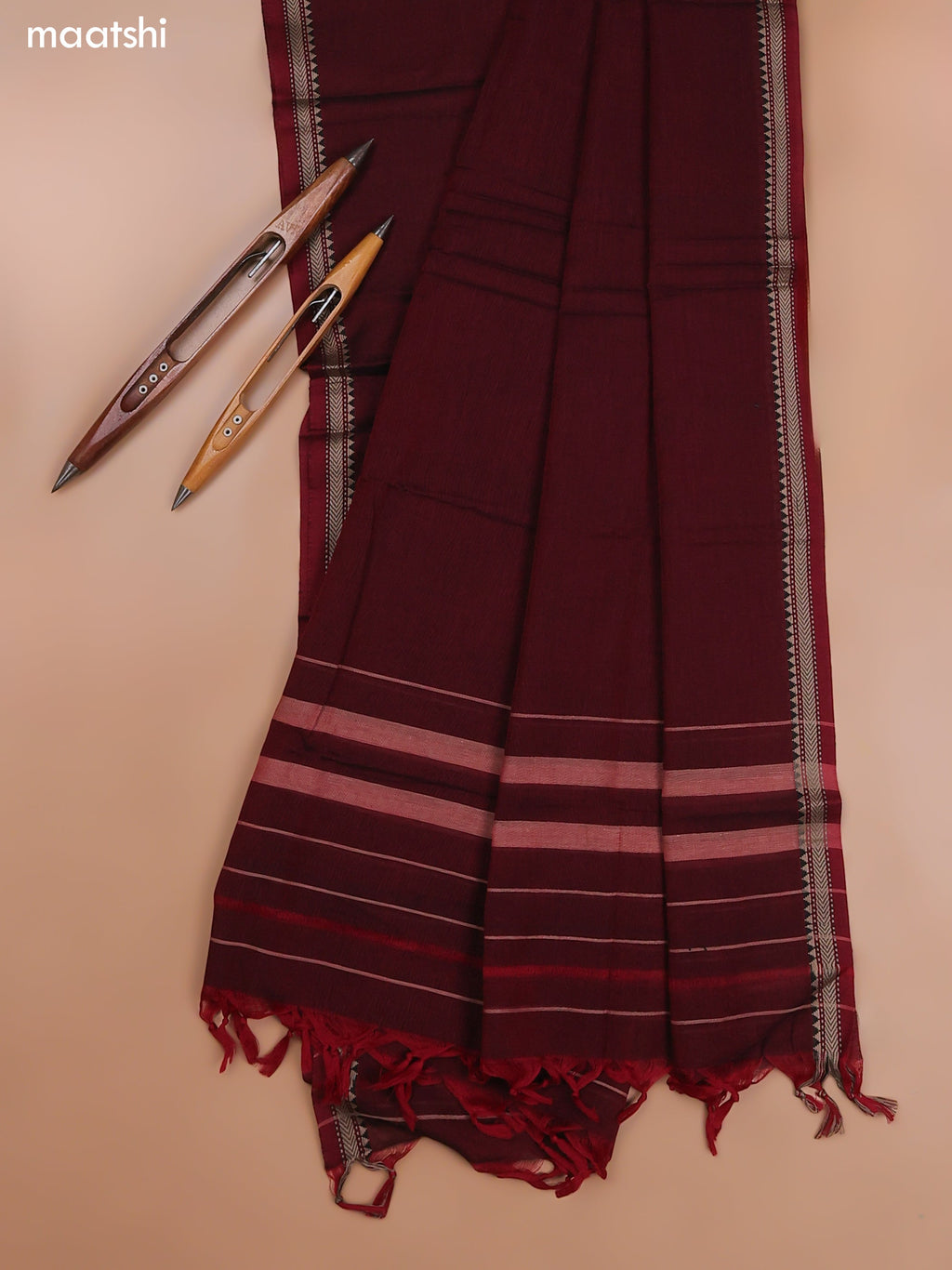Maroon Narayanpet Cotton Dress Material With Plain Body and Running Bottom & Duppata