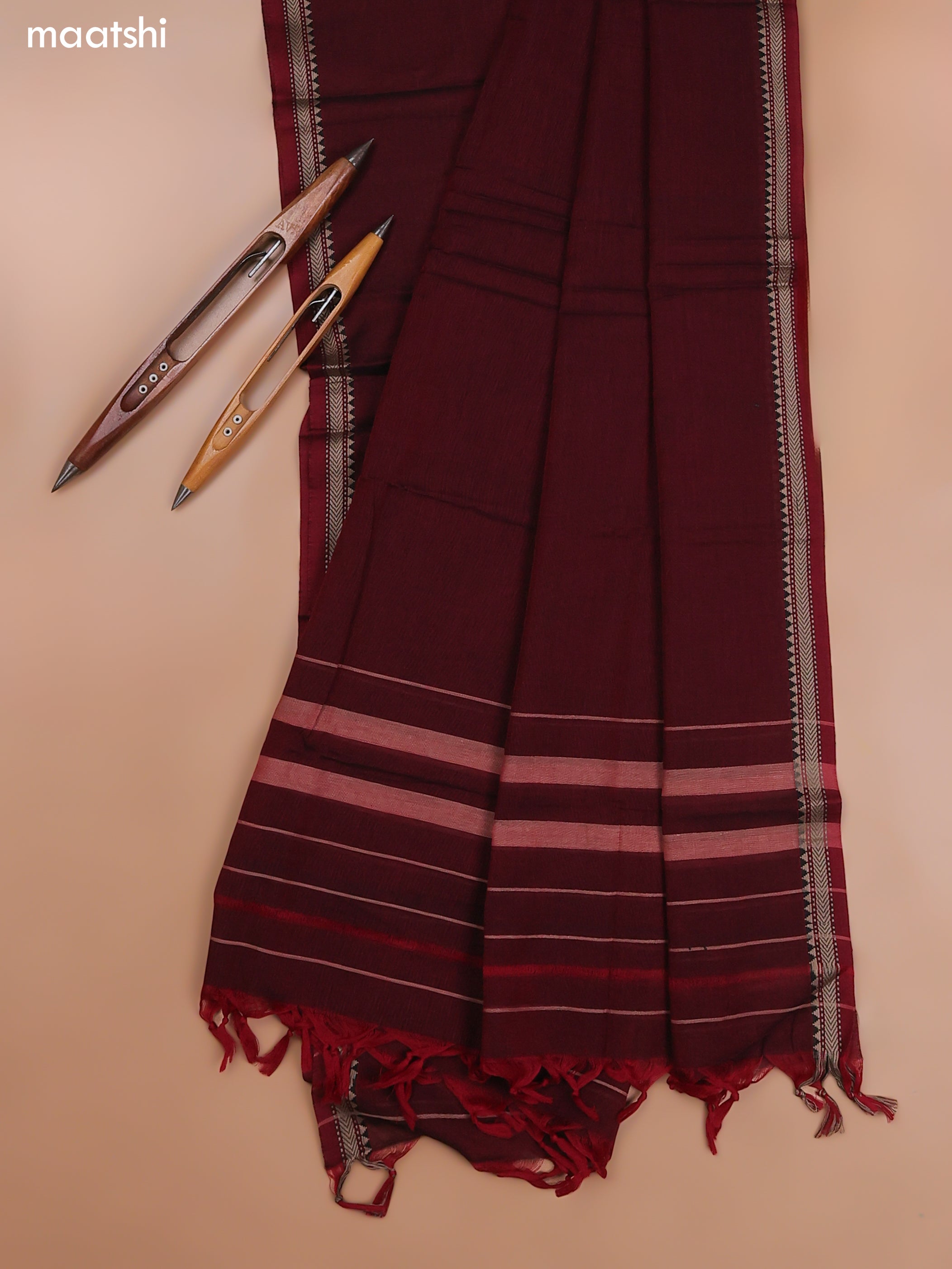 Maroon Narayanpet Cotton Dress Material With Plain Body and Running Bottom & Duppata