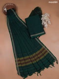 Green Narayanpet Cotton Dress Material With Plain Body and Running Bottom & Duppata