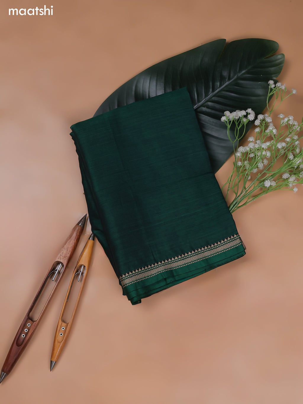 Green Narayanpet Cotton Dress Material With Plain Body and Running Bottom & Duppata
