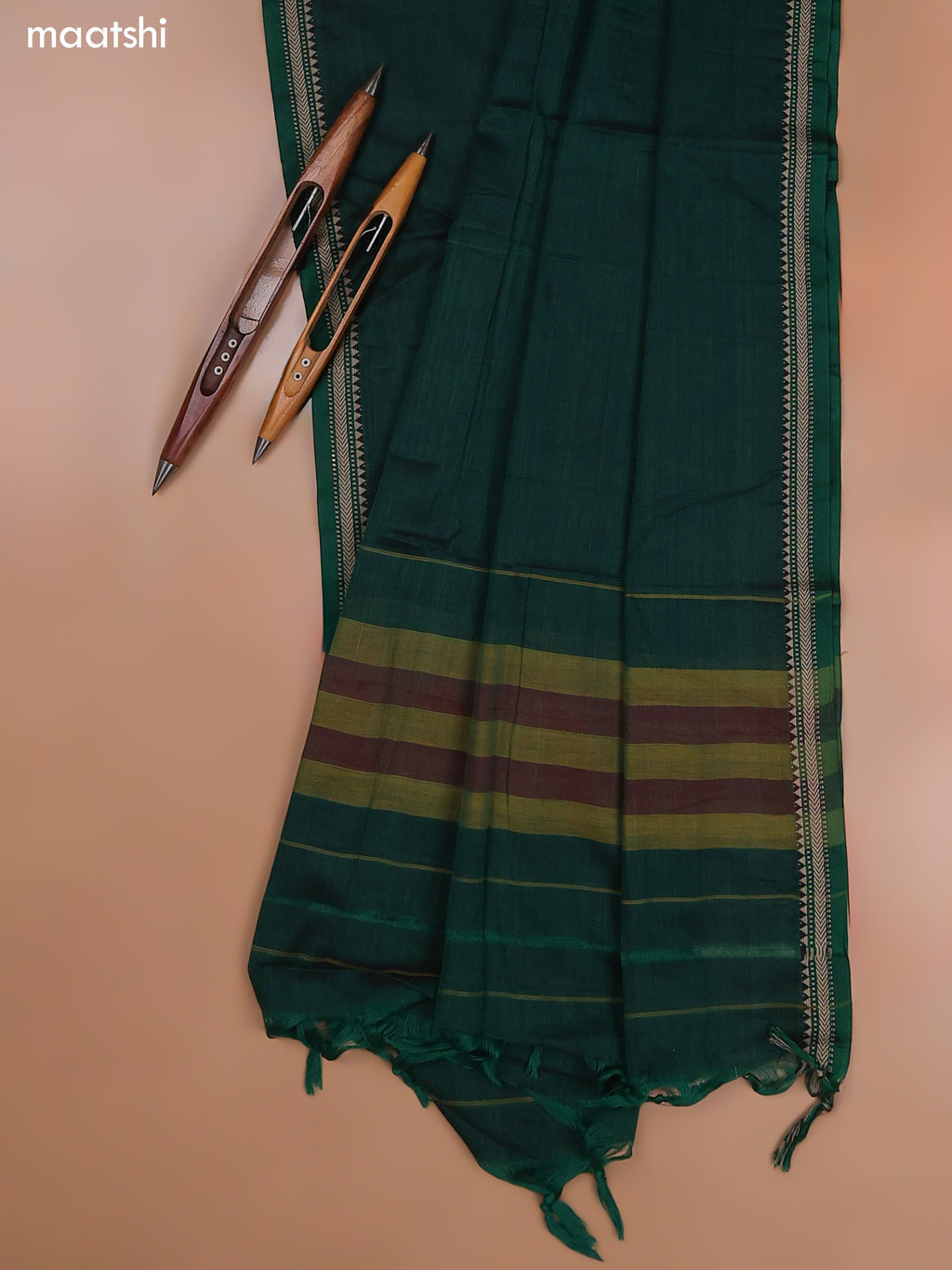 Green Narayanpet Cotton Dress Material With Plain Body and Running Bottom & Duppata