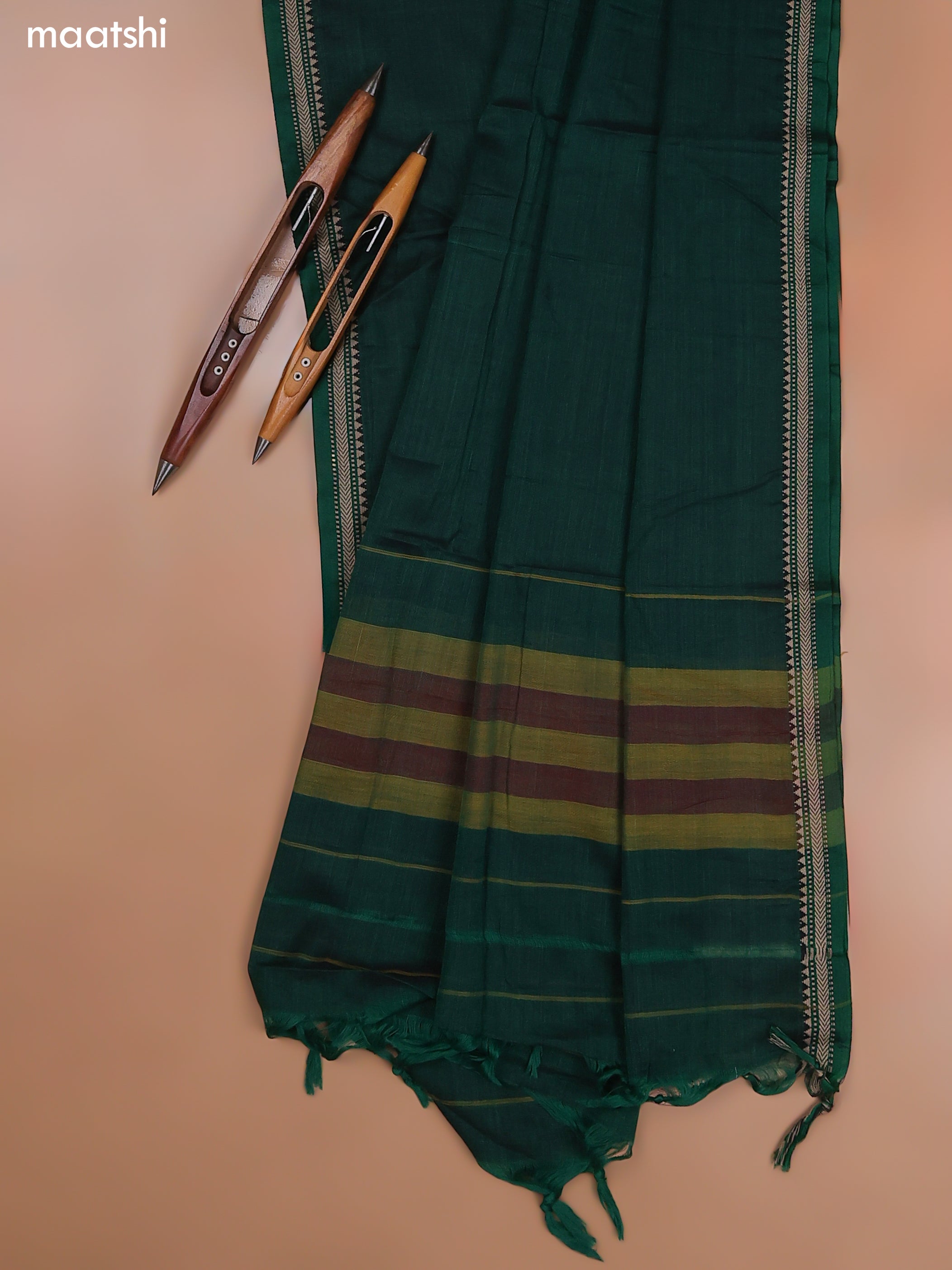Green Narayanpet Cotton Dress Material With Plain Body and Running Bottom & Duppata