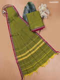 Mehndi Green Narayanpet Cotton Dress Material With Plain Body and Running Bottom & Duppata