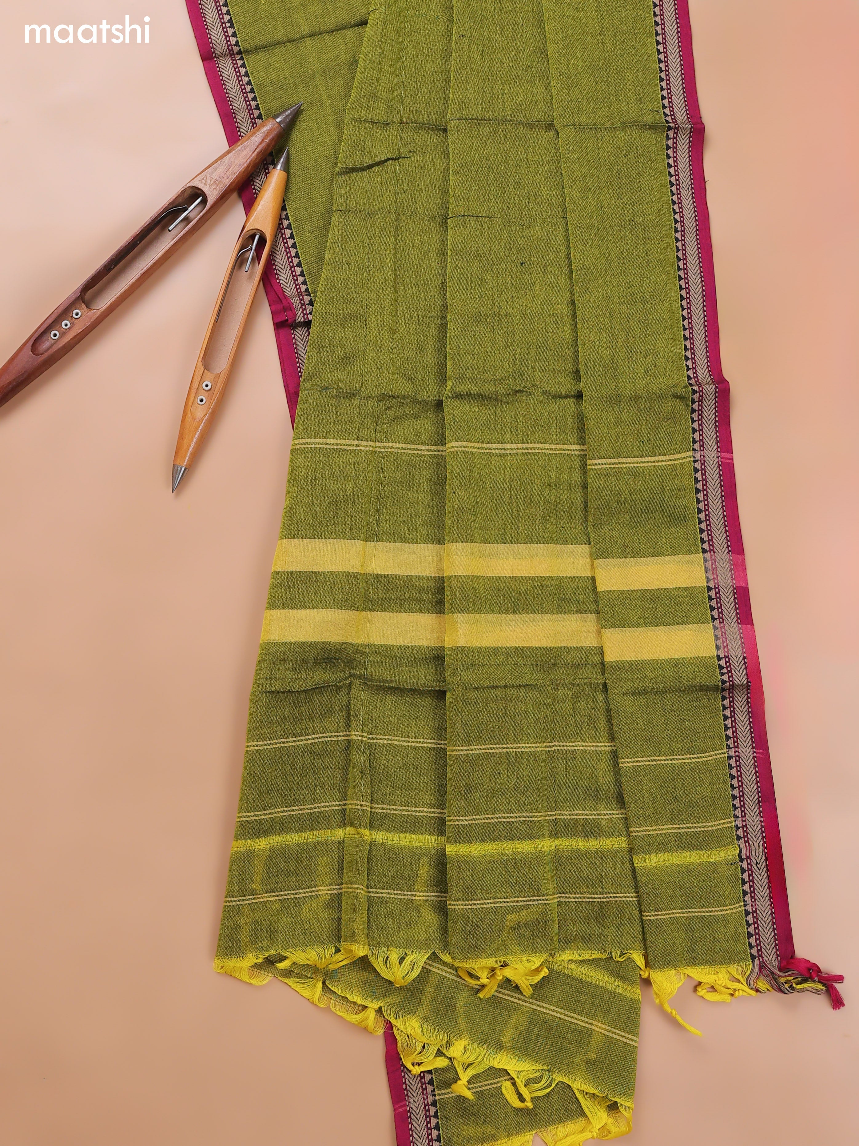 Mehndi Green Narayanpet Cotton Dress Material With Plain Body and Running Bottom & Duppata