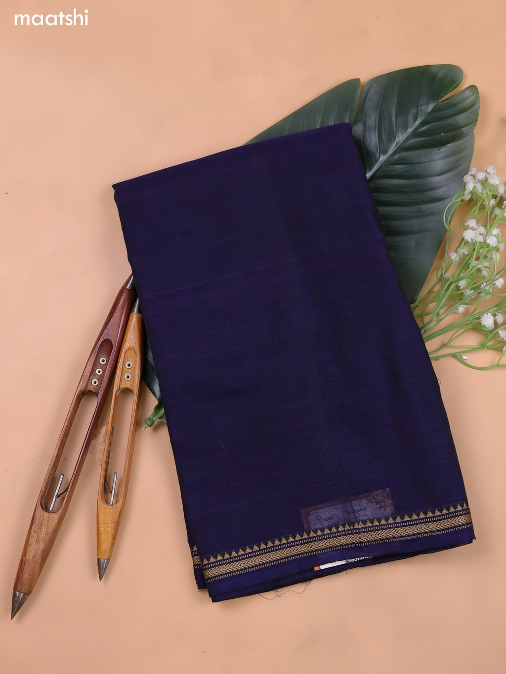 Navy Blue Narayanpet Cotton Dress Material With Plain Body and Running Bottom & Duppata