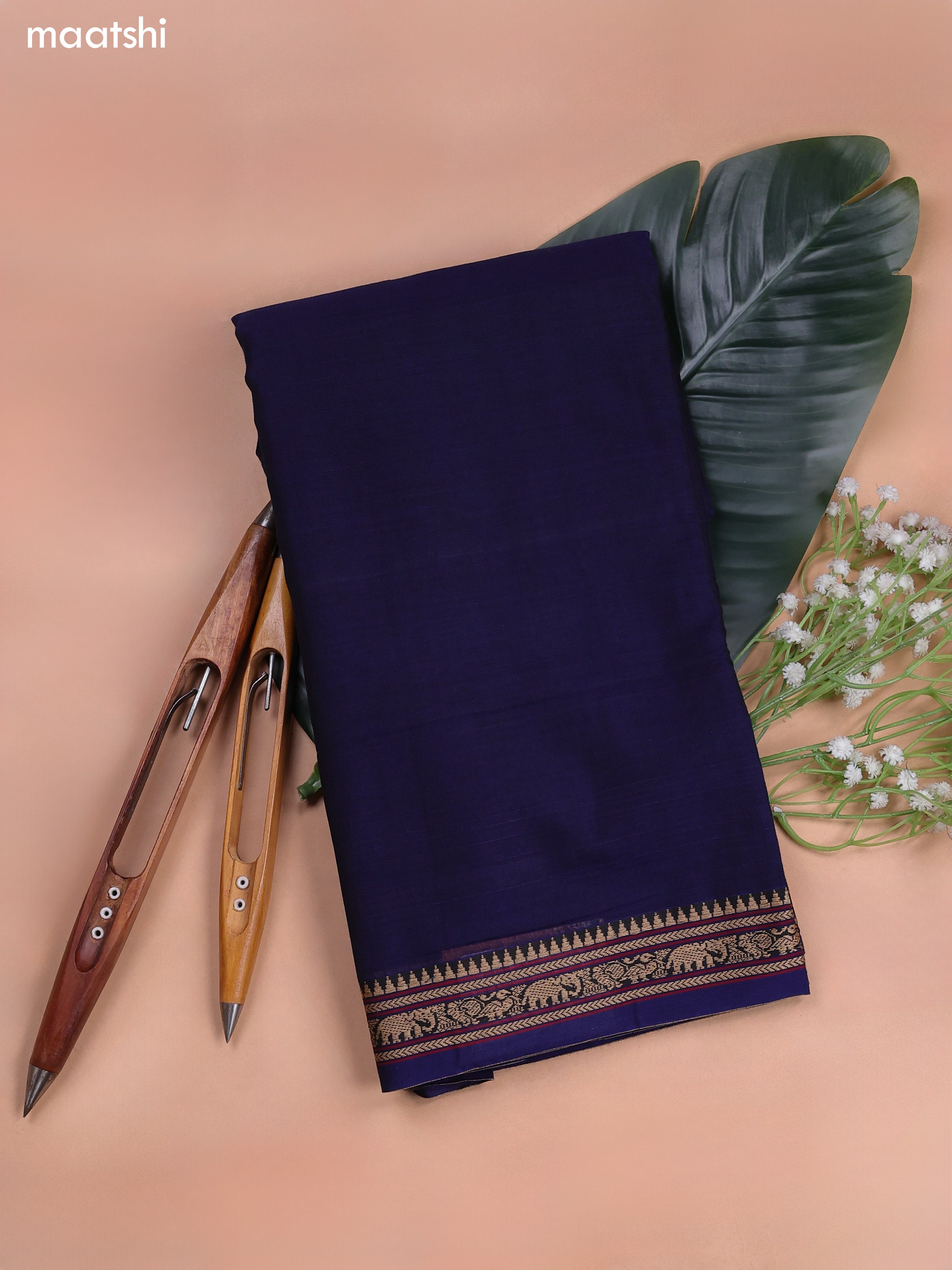 Dark Blue Narayanpet Cotton Dress Material With Plain Body and Running Bottom & Duppata