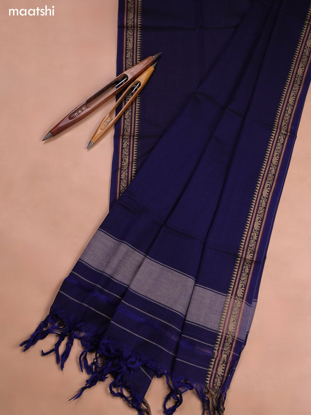 Dark Blue Narayanpet Cotton Dress Material With Plain Body and Running Bottom & Duppata