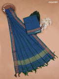 Pecockgreen Narayanpet Cotton Dress Material With Plain Body and Running Bottom & Duppata