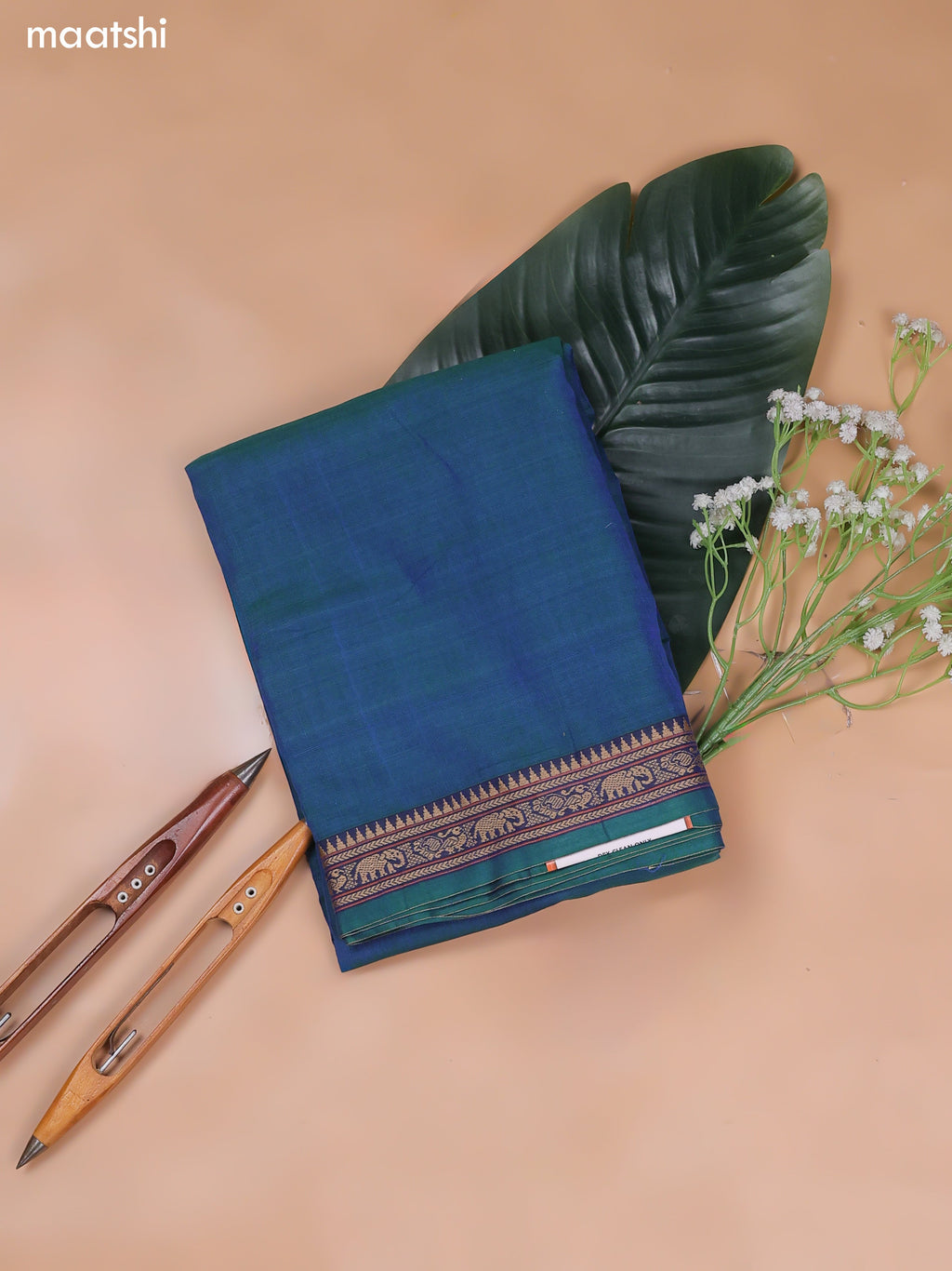 Pecockgreen Narayanpet Cotton Dress Material With Plain Body and Running Bottom & Duppata