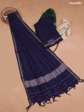 Navy Blue Narayanpet Cotton Dress Material With Plain Body and Running Bottom & Duppata