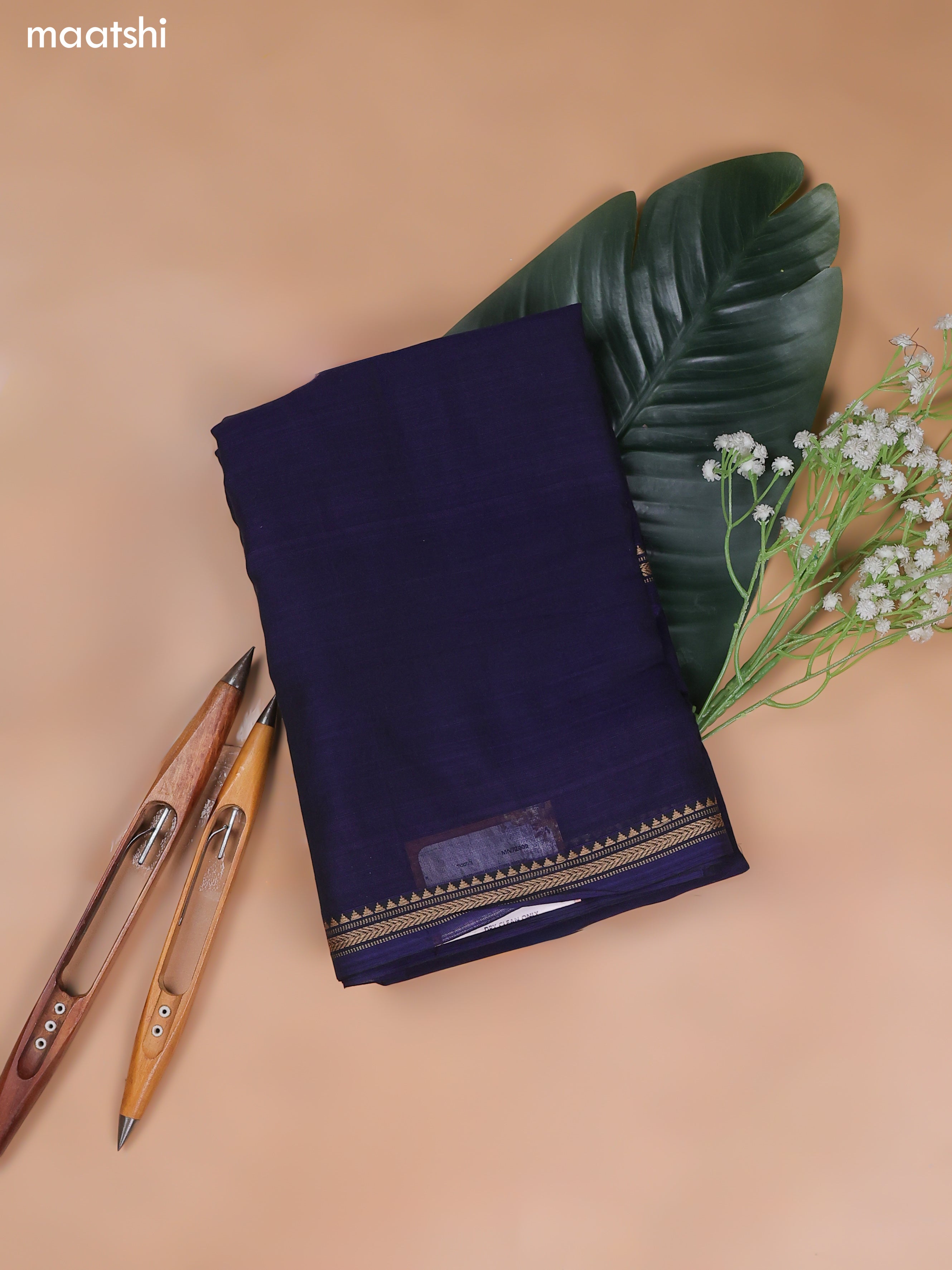Navy Blue Narayanpet Cotton Dress Material With Plain Body and Running Bottom & Duppata