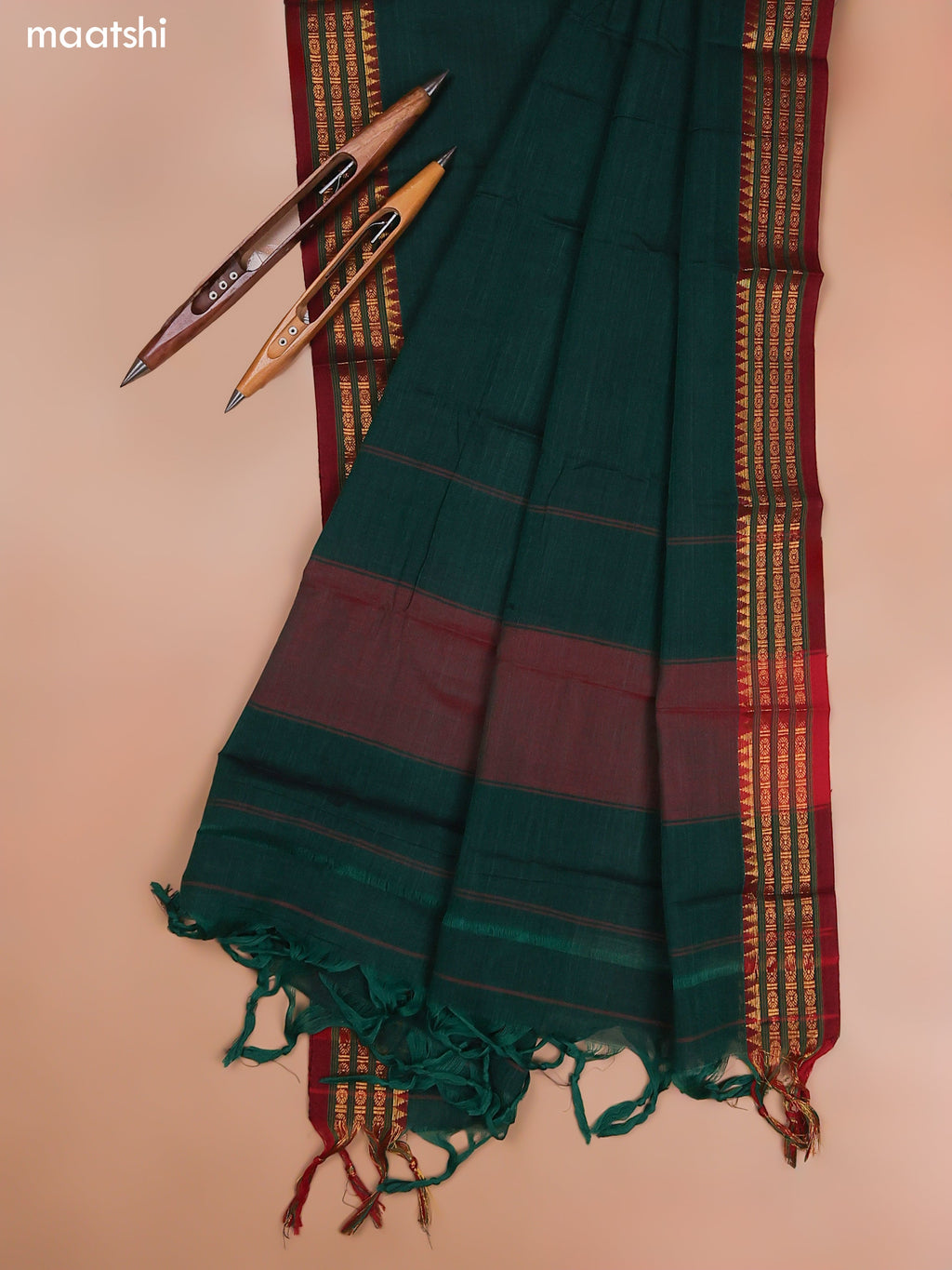 Green Narayanpet Cotton Dress Material With Plain Body and Running Bottom & Duppata