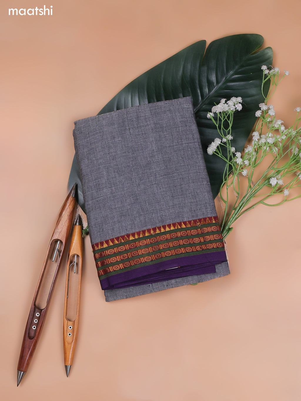 Grey Narayanpet Cotton Dress Material With Plain Body and Running Bottom & Duppata