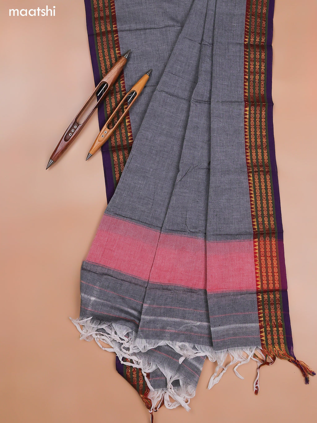 Grey Narayanpet Cotton Dress Material With Plain Body and Running Bottom & Duppata