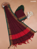 Maroon Narayanpet Cotton Dress Material With Plain Body and Running Bottom & Duppata