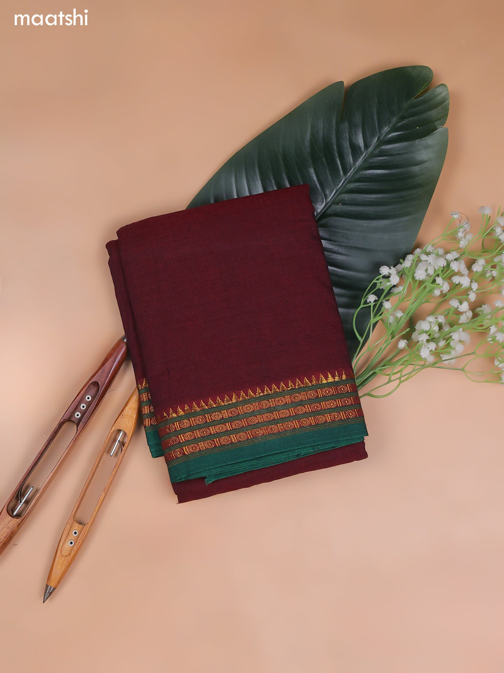 Maroon Narayanpet Cotton Dress Material With Plain Body and Running Bottom & Duppata
