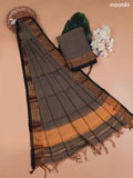 Dark Grey Narayanpet Cotton Dress Material With Plain Body and Running Bottom & Duppata