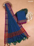 Peacock Blue Narayanpet Cotton Dress Material With Plain Body and Running Bottom & Duppata