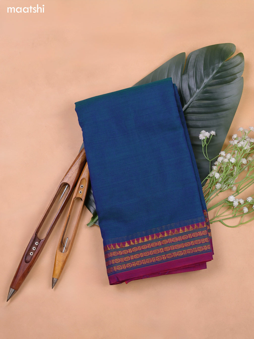 Peacock Blue Narayanpet Cotton Dress Material With Plain Body and Running Bottom & Duppata