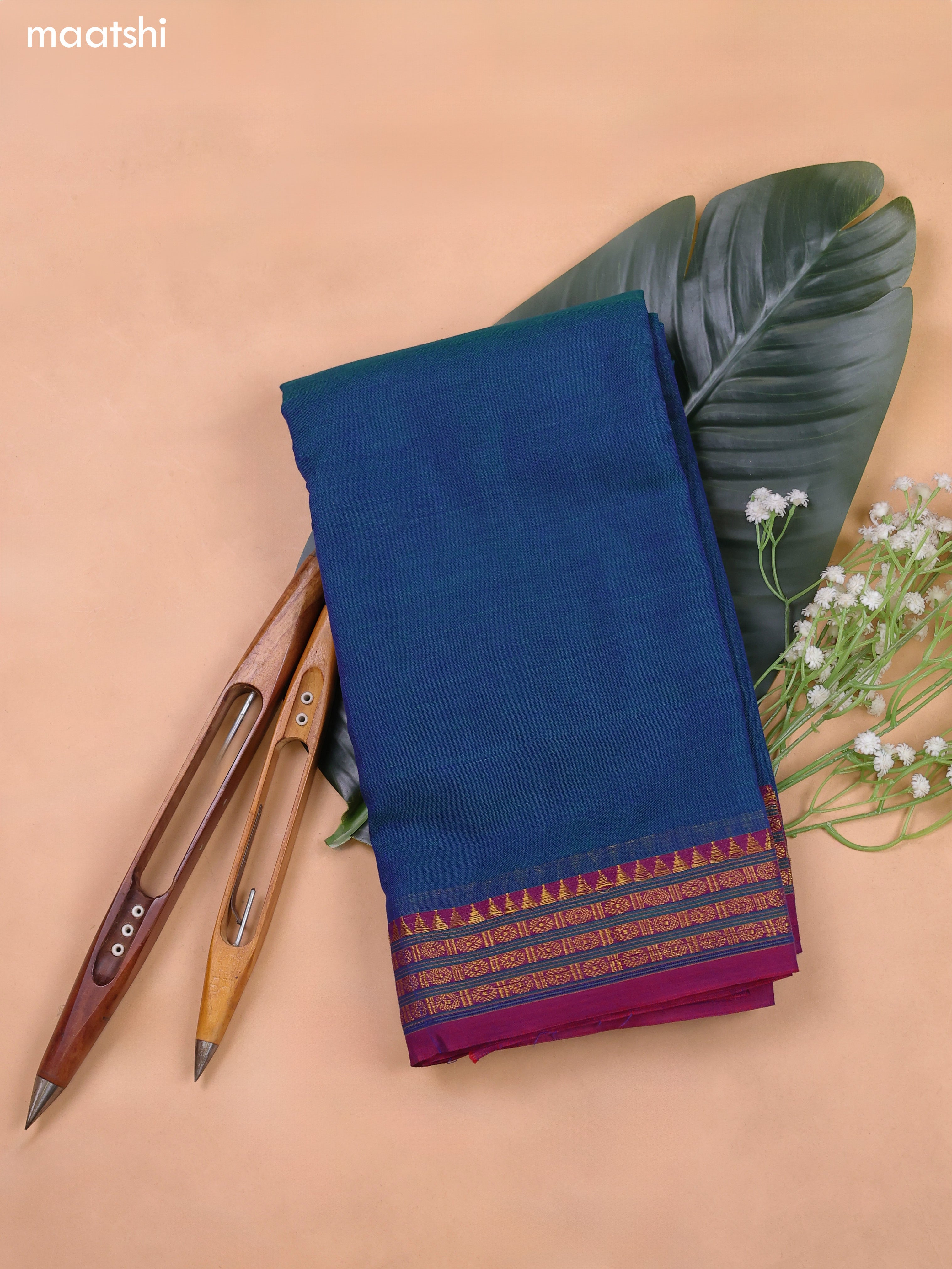 Peacock Blue Narayanpet Cotton Dress Material With Plain Body and Running Bottom & Duppata