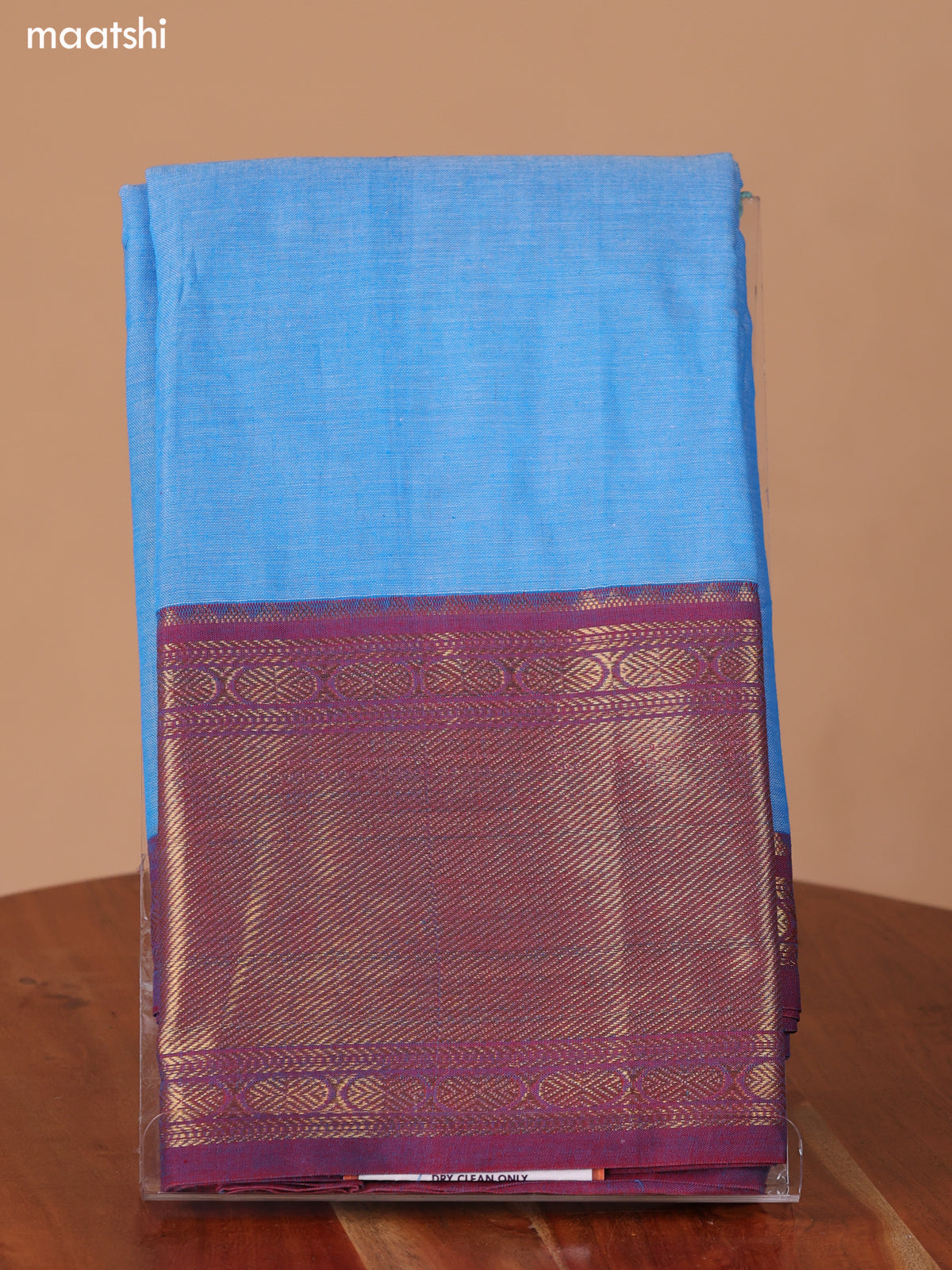 Light Blue Narayanpet Cotton Dress Material With Plain Body & Thread Woven Border and Running Bottom & Duppata