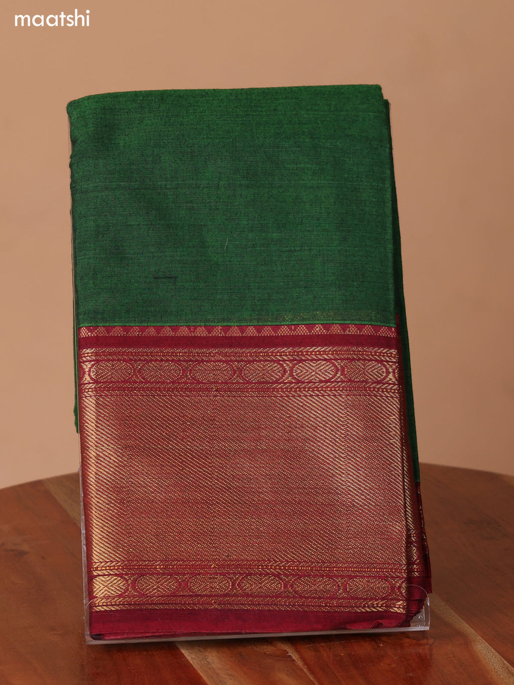 Green Narayanpet Cotton Dress Material With Plain Body & Thread Woven Border and Running Bottom & Duppata