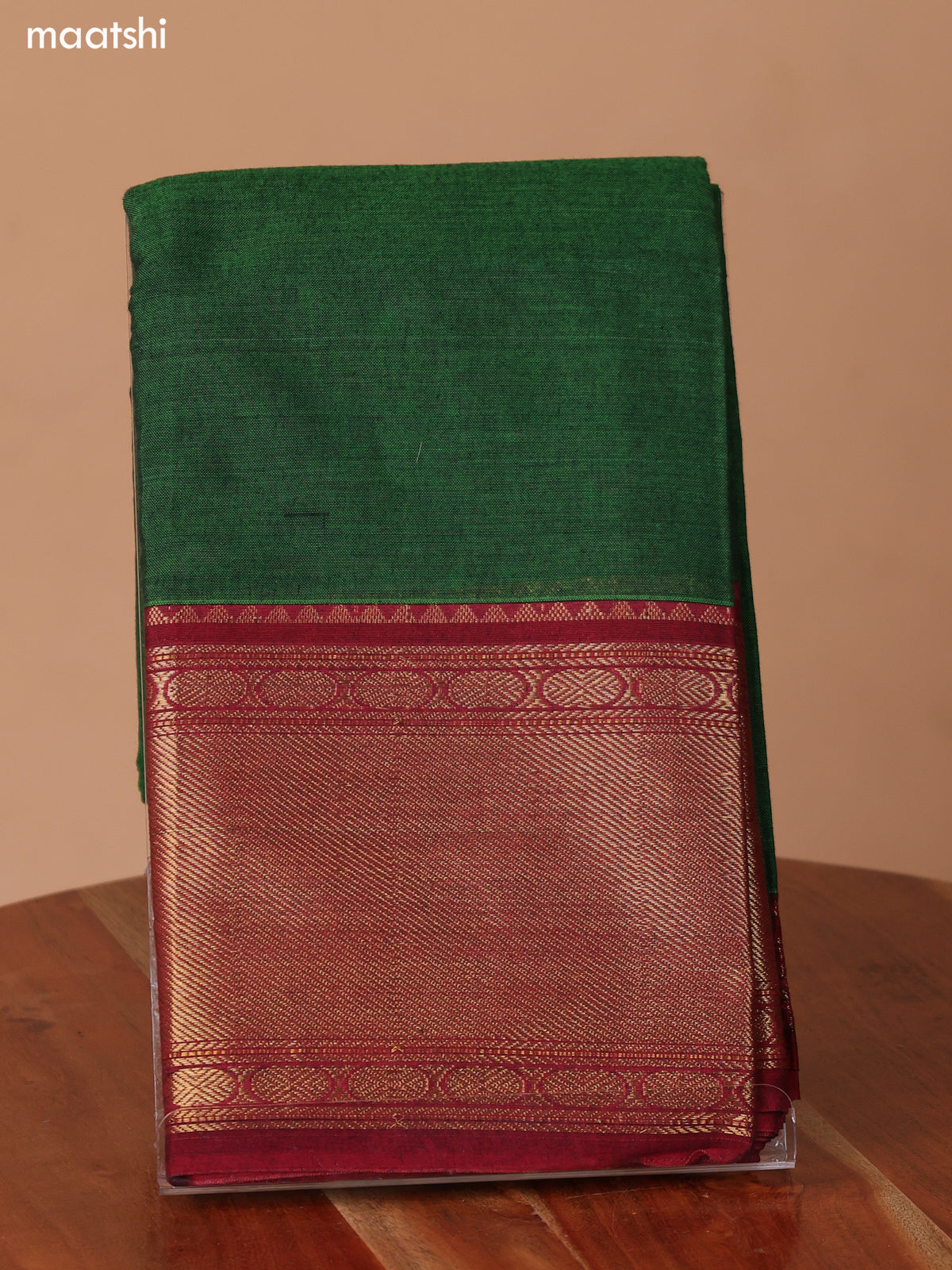 Green Narayanpet Cotton Dress Material With Plain Body & Thread Woven Border and Running Bottom & Duppata