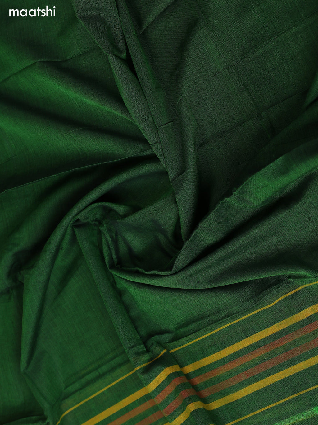 Green Narayanpet Cotton Dress Material With Plain Body & Thread Woven Border and Running Bottom & Duppata