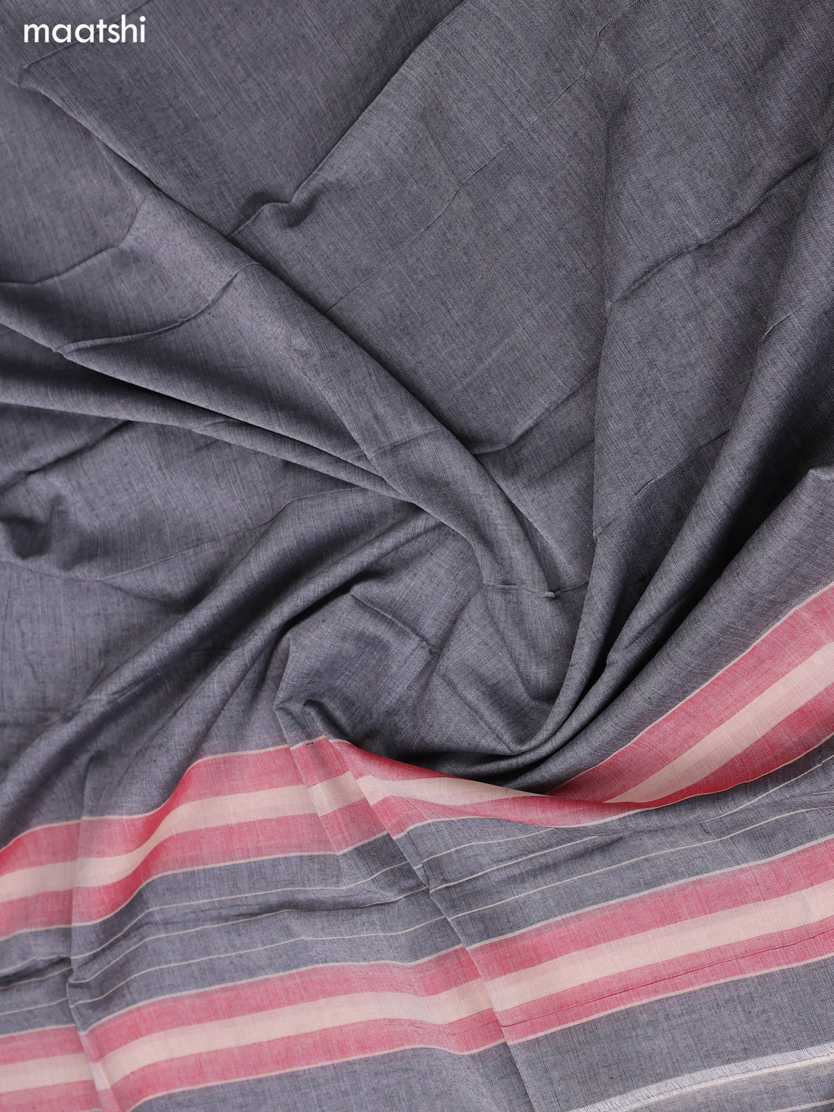 Grey Narayanpet Cotton Dress Material With Plain Body & Thread Woven Border and Running Bottom & Duppata