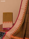 Mustard Narayanpet Cotton Dress Material With Plain Body & Thread Woven Border and Running Bottom & Duppata
