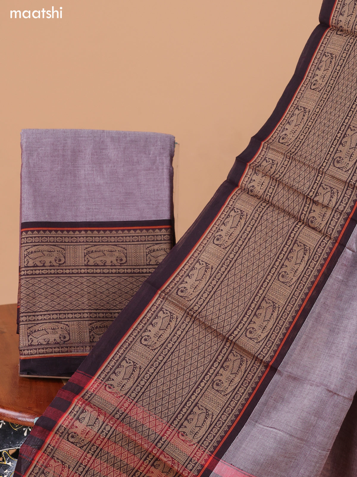 Grey Narayanpet Cotton Dress Material With Plain Body & Thread Woven Border and Running Bottom & Duppata