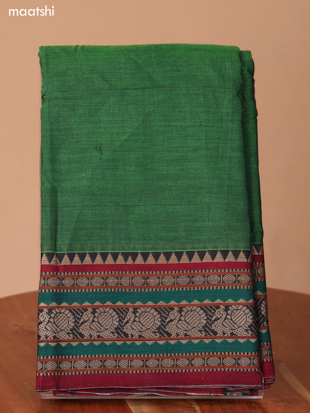 Green Narayanpet Cotton Dress Material With Plain Body & Thread Woven Border and Running Bottom & Duppata