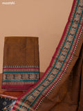Chiku Shade Narayanpet Cotton Dress Material With Plain Body & Thread Woven Border and Running Bottom & Duppata