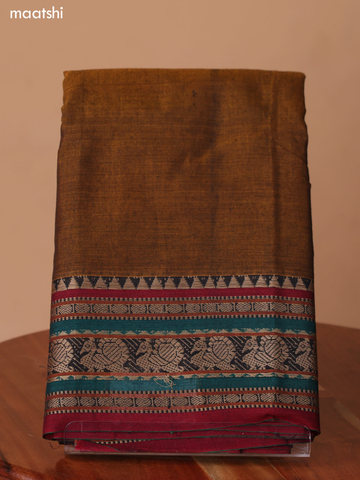 Chiku Shade Narayanpet Cotton Dress Material With Plain Body & Thread Woven Border and Running Bottom & Duppata