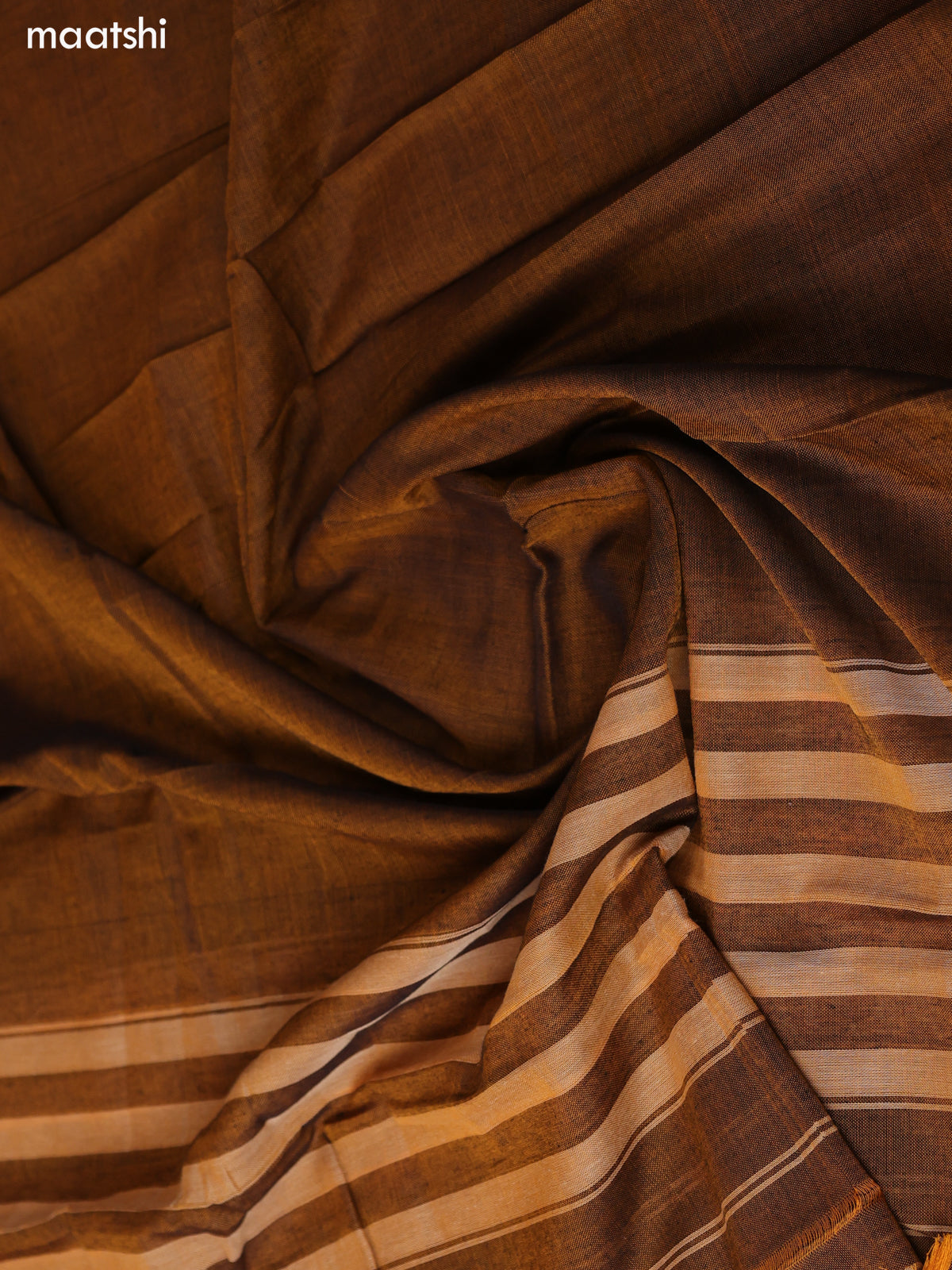 Chiku Shade Narayanpet Cotton Dress Material With Plain Body & Thread Woven Border and Running Bottom & Duppata