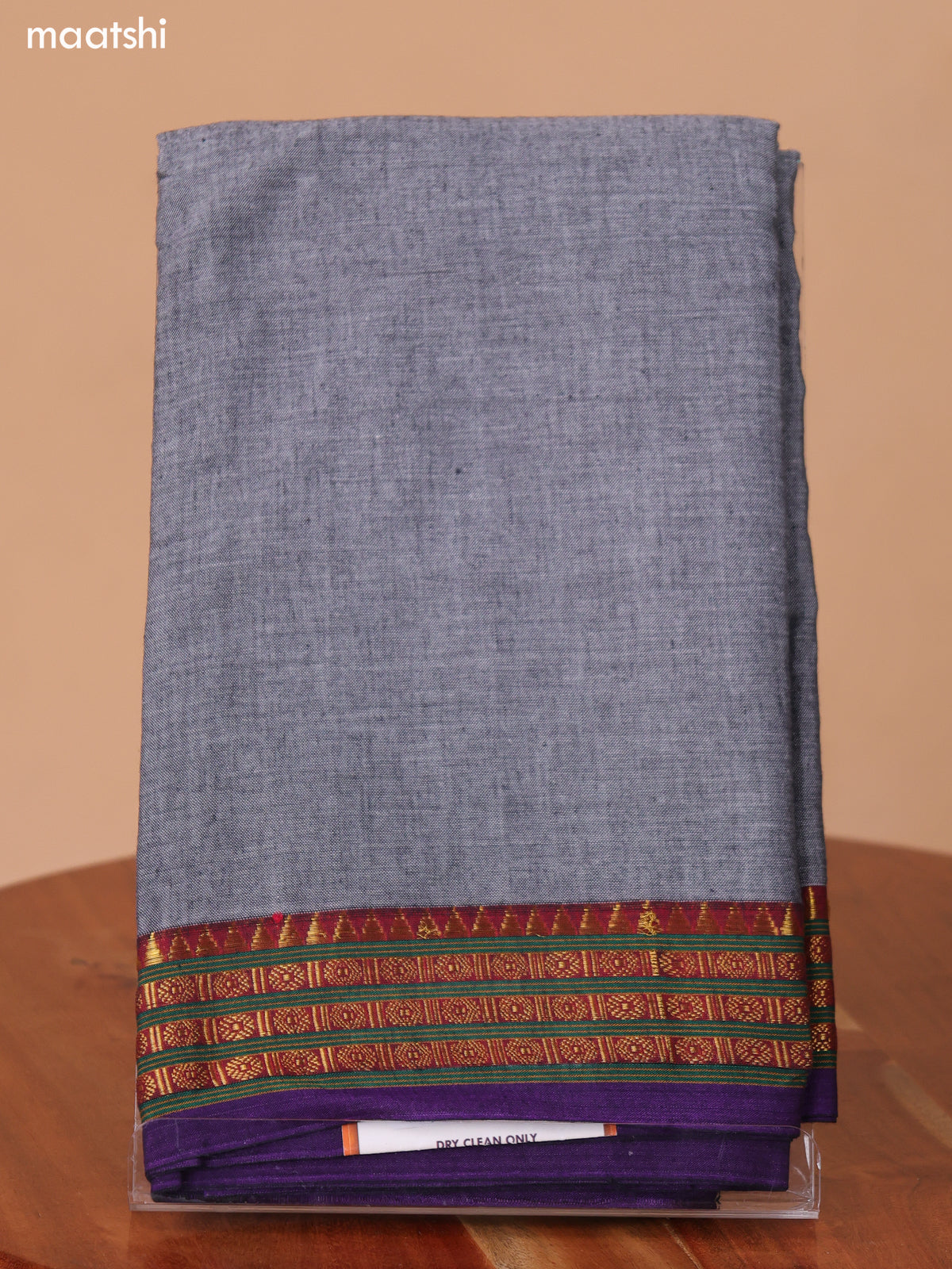 Grey Narayanpet Cotton Dress Material With Plain Body & Thread Woven Border and Running Bottom & Duppata