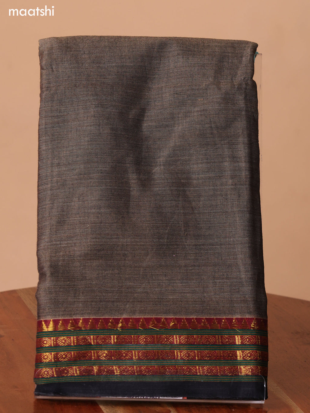 Chiku Shade Narayanpet Cotton Dress Material With Plain Body & Thread Woven Border and Running Bottom & Duppata