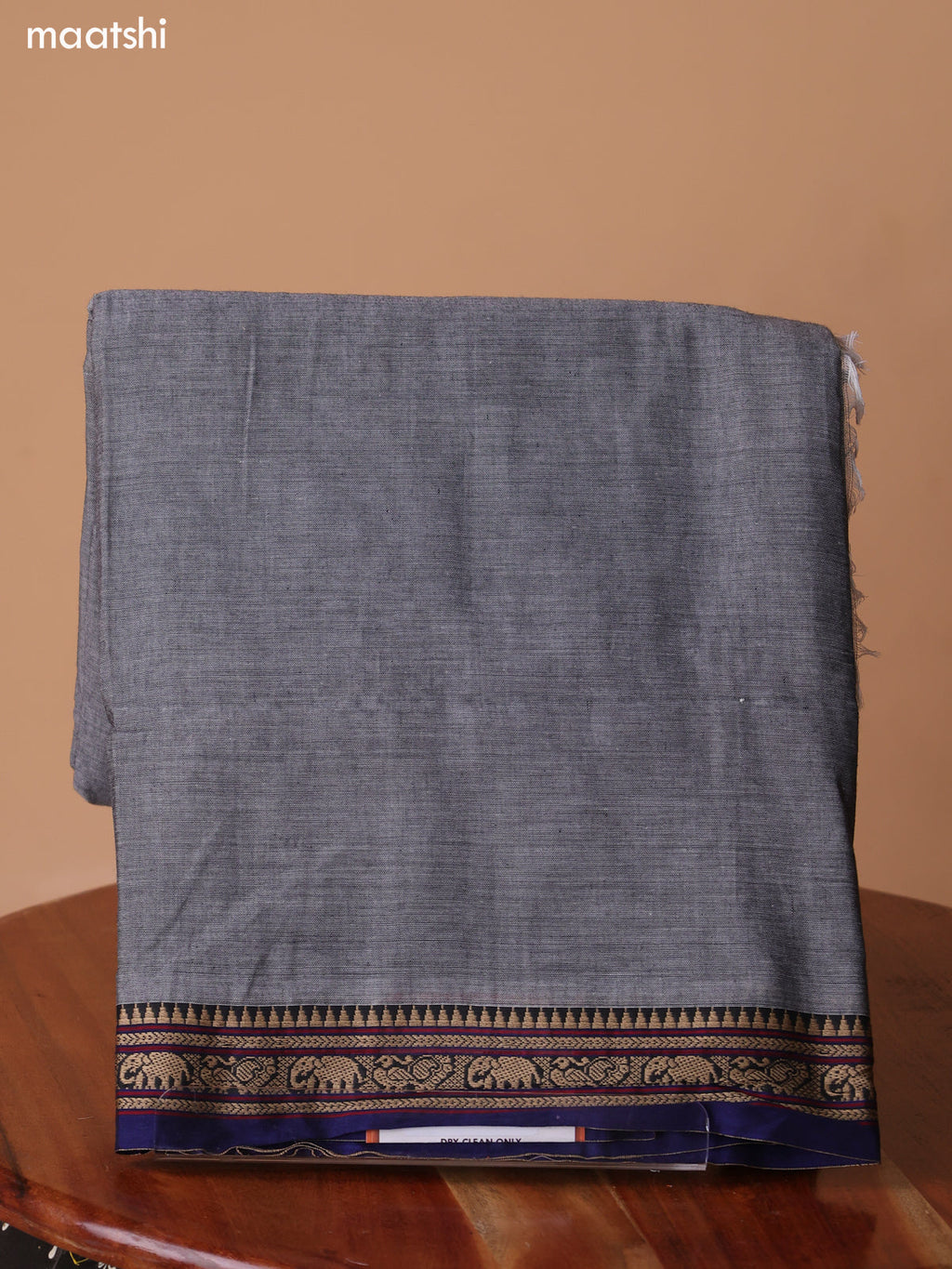 Grey and Blue Narayanpet Cotton Dress Material With Plain Body & Thread Woven Border and Running Bottom & Duppata