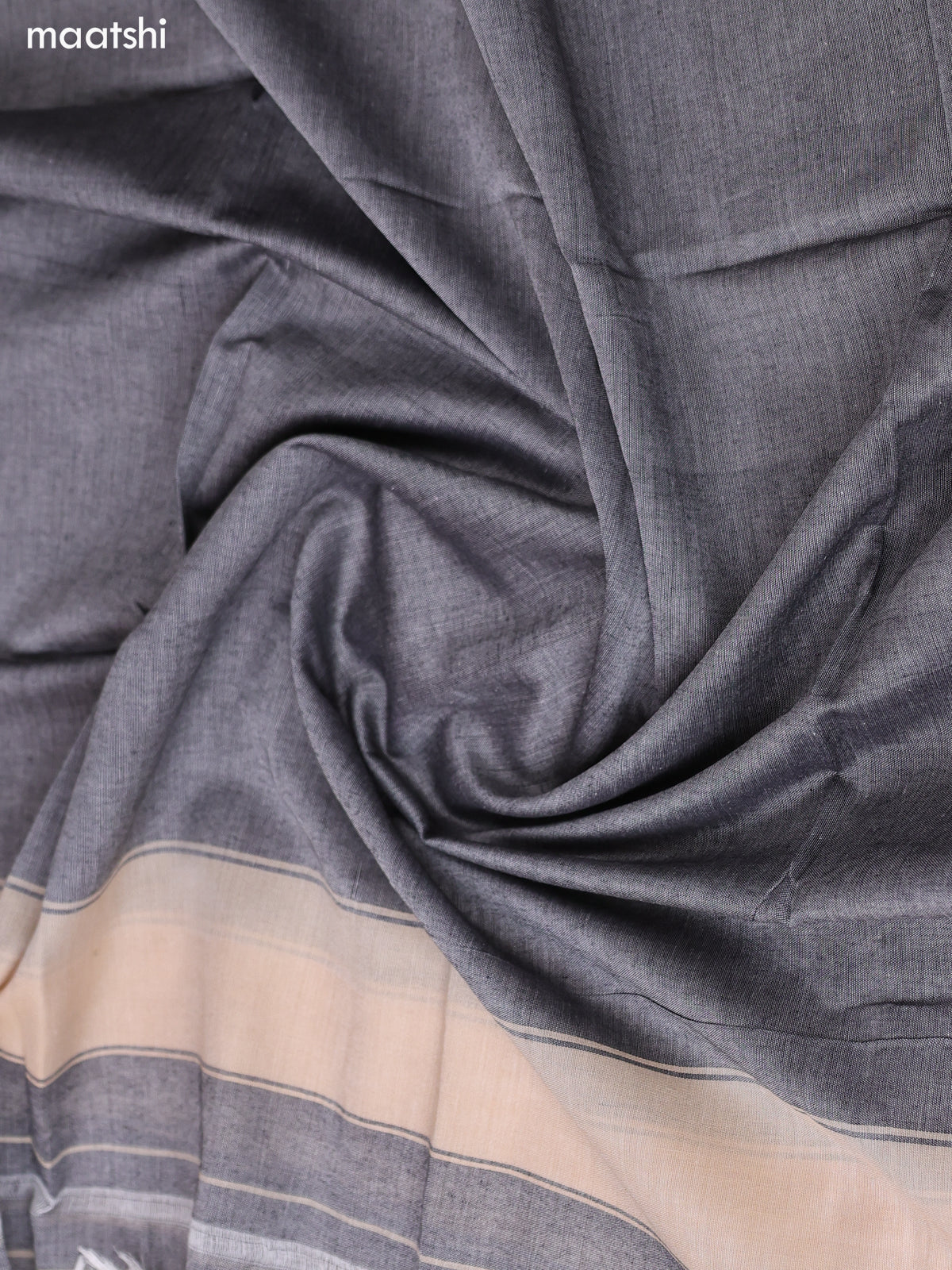Grey and Blue Narayanpet Cotton Dress Material With Plain Body & Thread Woven Border and Running Bottom & Duppata
