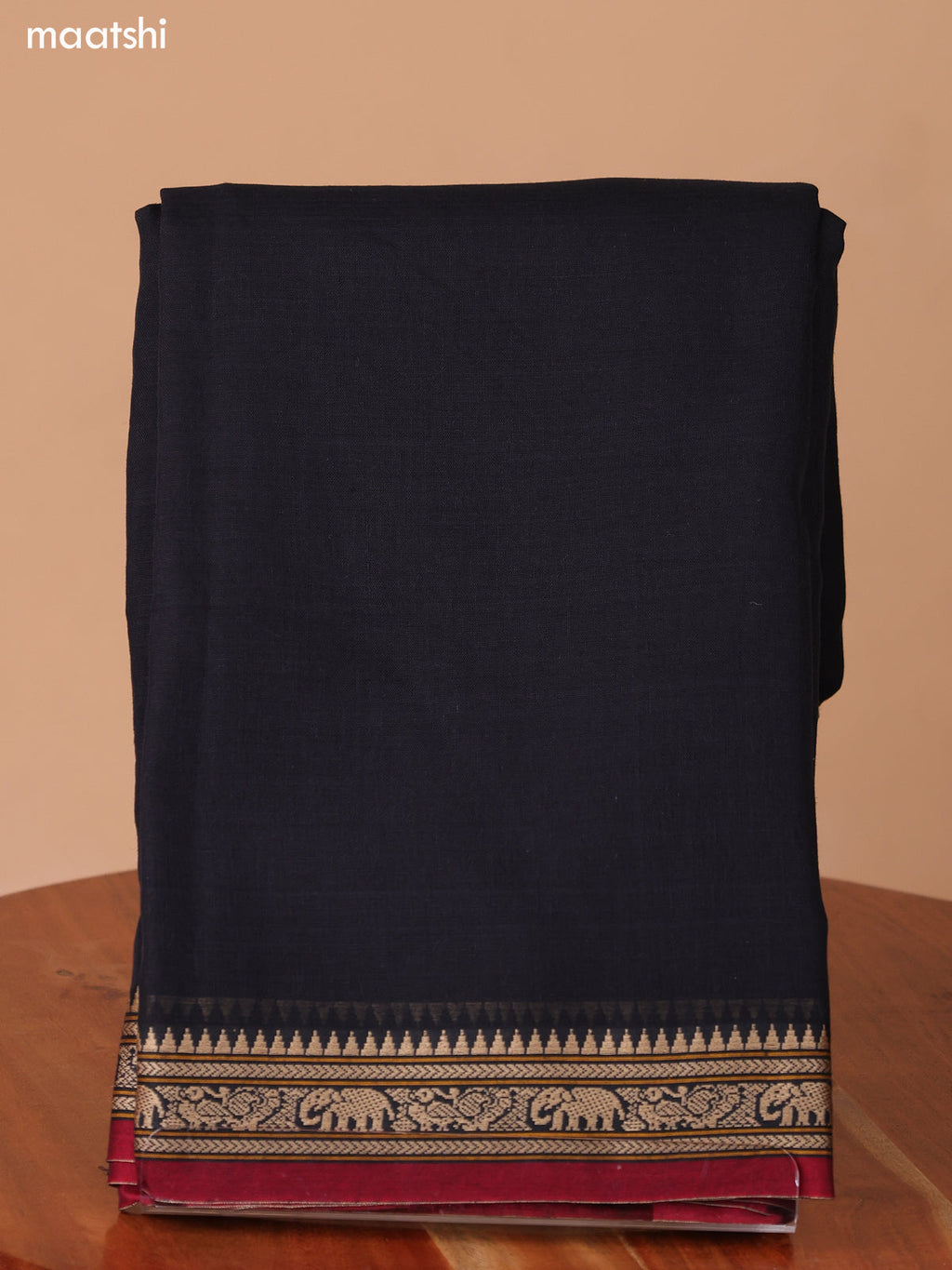 Black Narayanpet Cotton Dress Material With Plain Body & Thread Woven Border and Running Bottom & Duppata