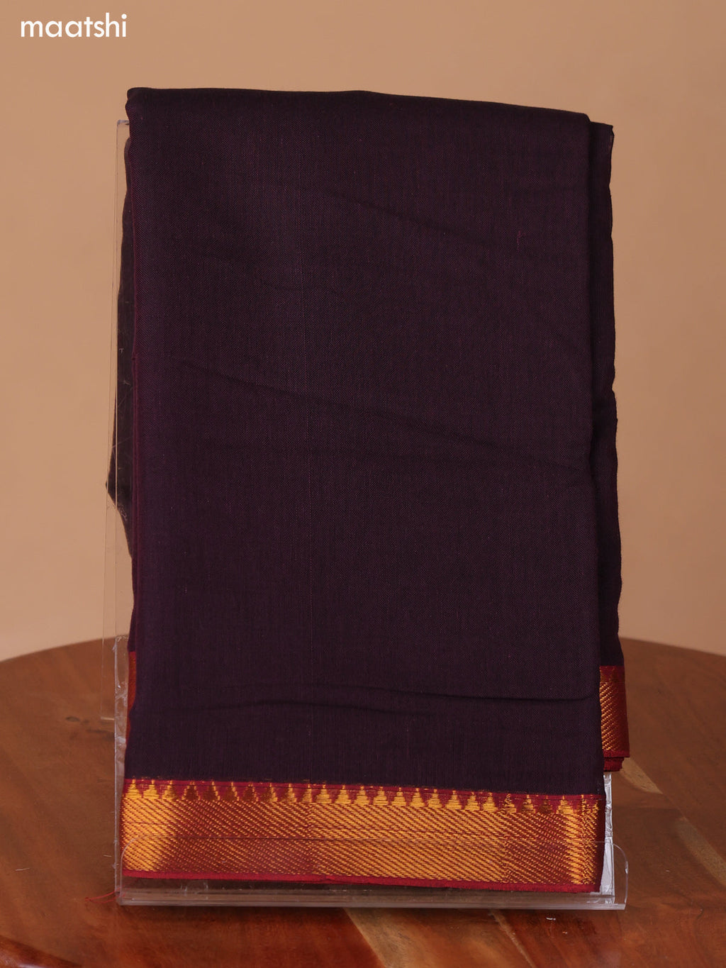 Deep Brown Narayanpet Cotton Dress Material With Plain Body & Thread Woven Border and Running Bottom & Duppata
