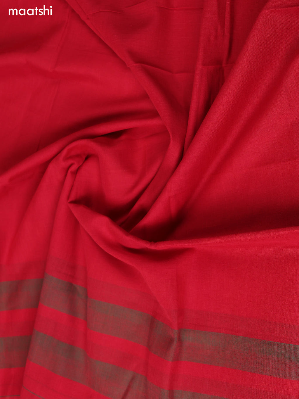 Red Narayanpet Cotton Dress Material With Plain Body & Thread Woven Border and Running Bottom & Duppata