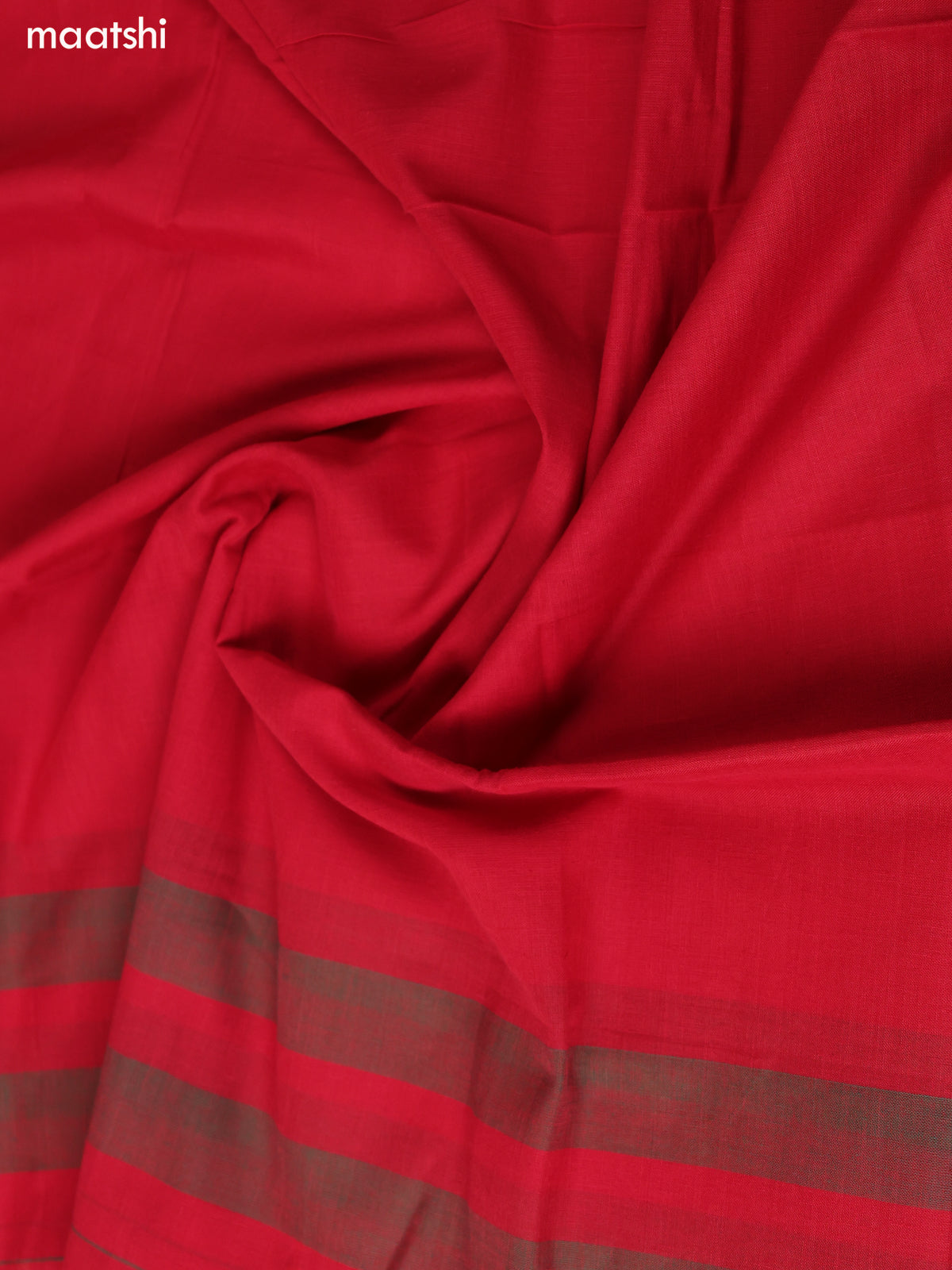 Red Narayanpet Cotton Dress Material With Plain Body & Thread Woven Border and Running Bottom & Duppata