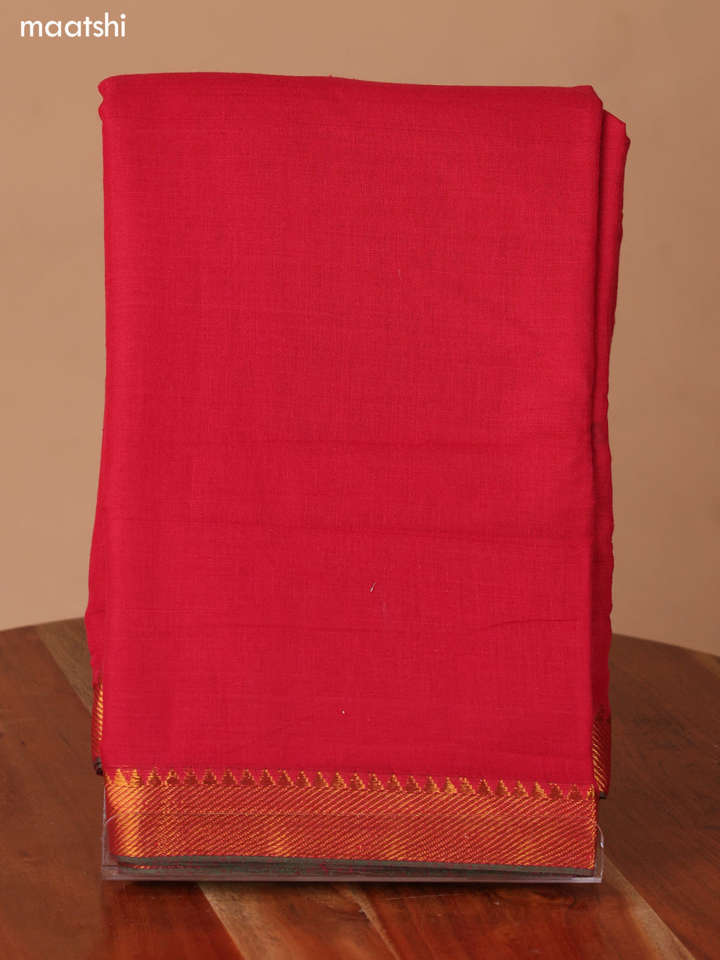 Red Narayanpet Cotton Dress Material With Plain Body & Thread Woven Border and Running Bottom & Duppata